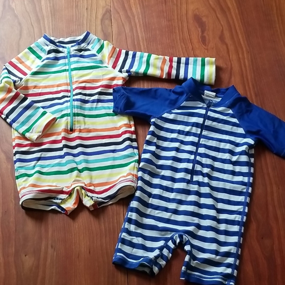 Hanna Andersson BBY Stripe SS Rashguard Suit Navy Multi 90